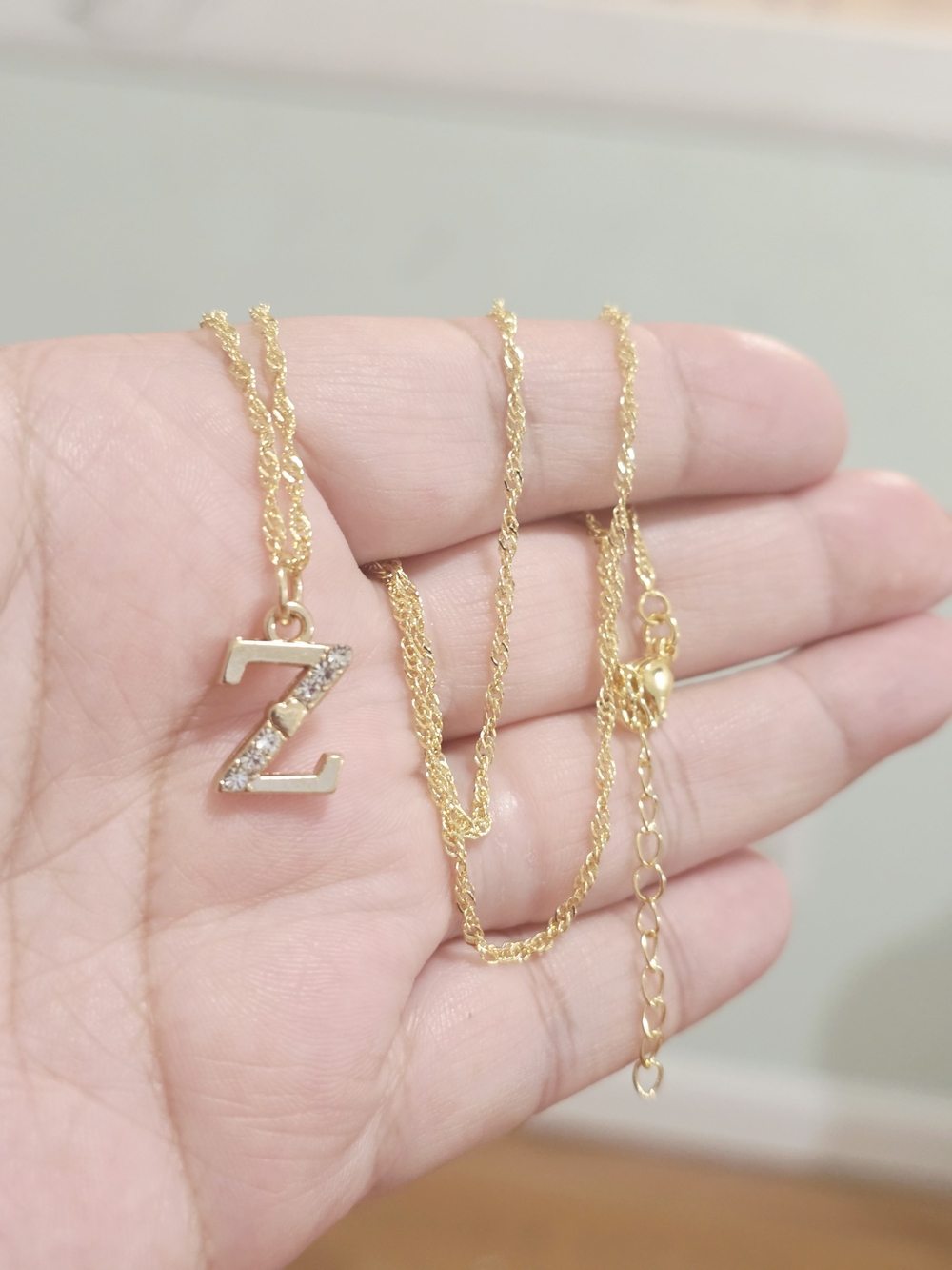 Gold Letter Z Pendant Necklace with Crystal Details